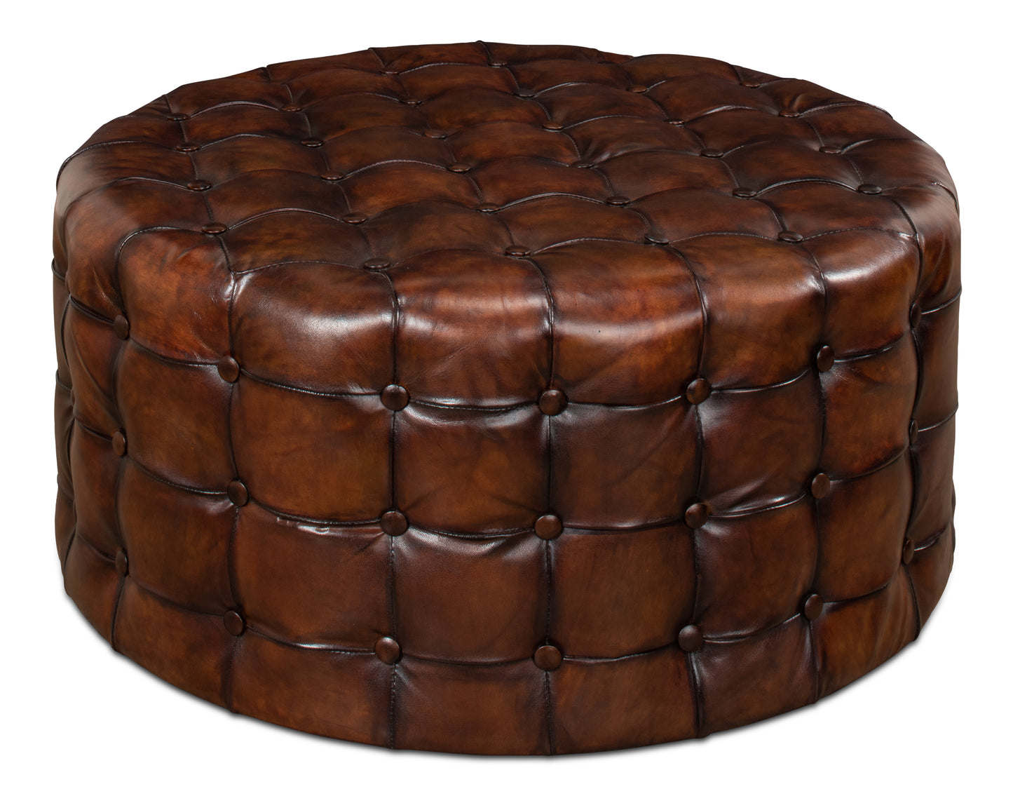 LEATHER TUFTED OTTOMAN
