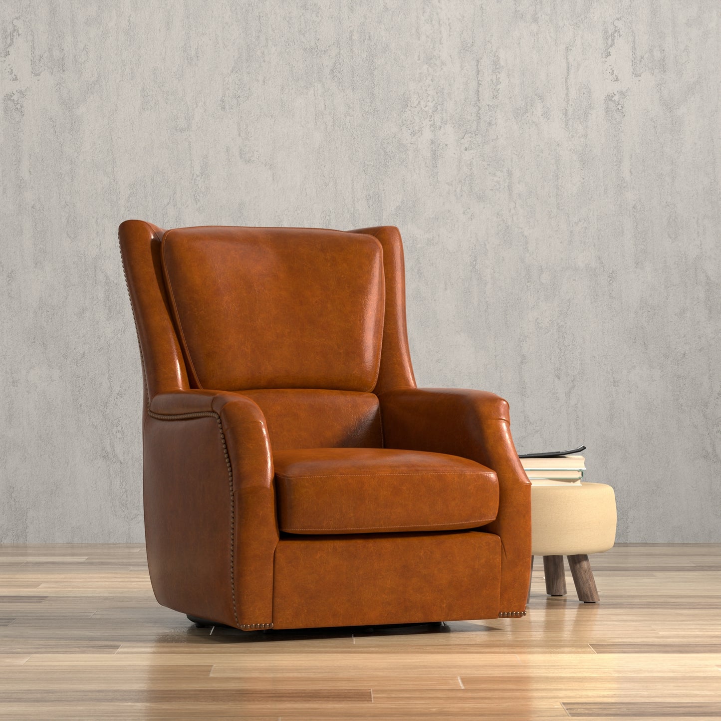 Baker Leather Swivel Chair Havana Lthr