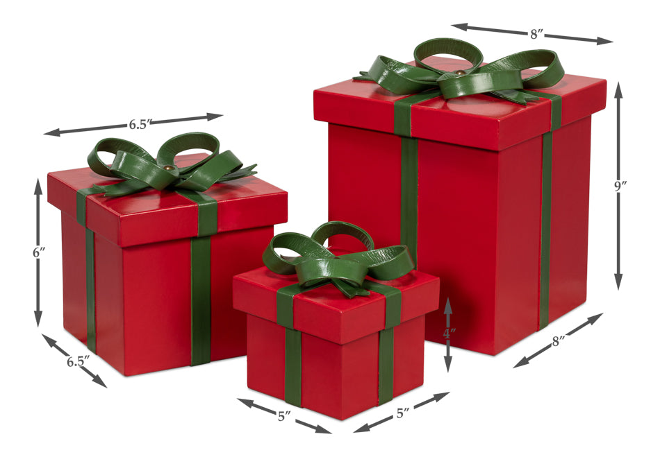 Ferrell Leather Holiday Boxes S/3 Red