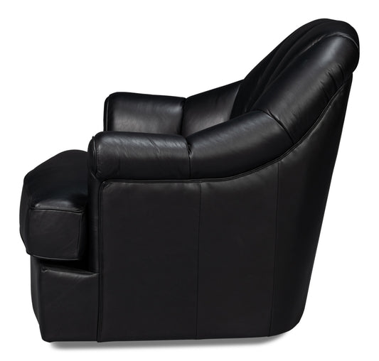 Scoth Swivel Chair In Distilled Leather Black