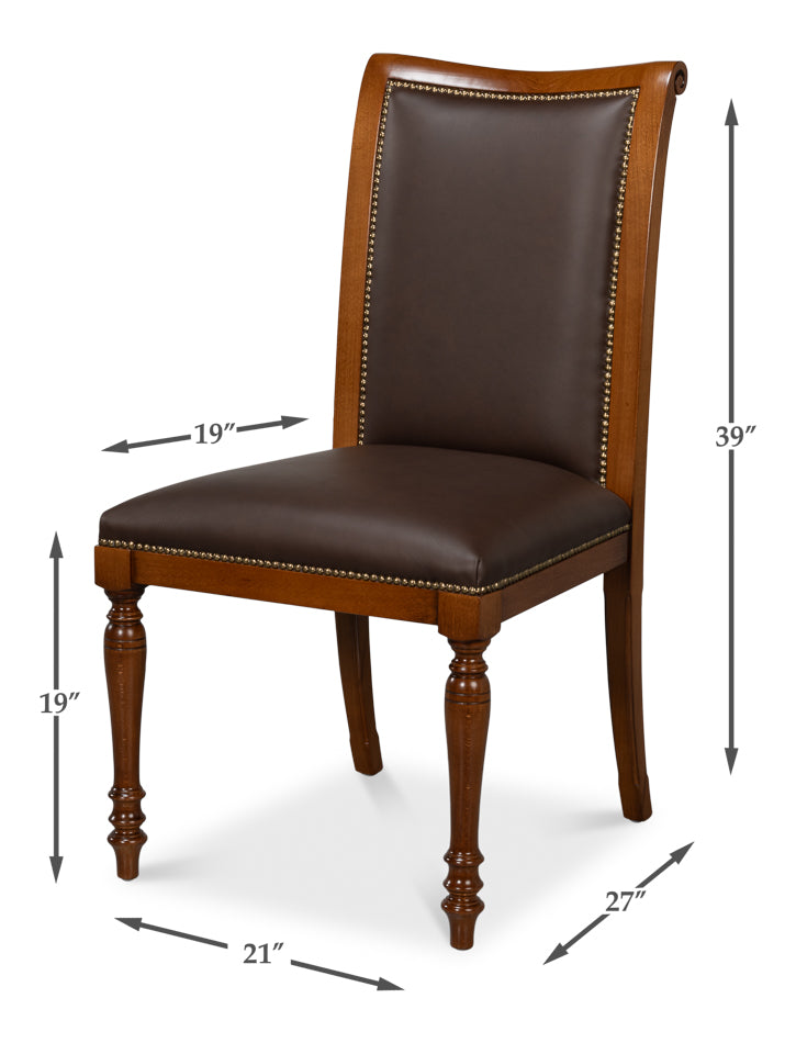 CAMILE LEATHER SIDE CHAIR, BROWN