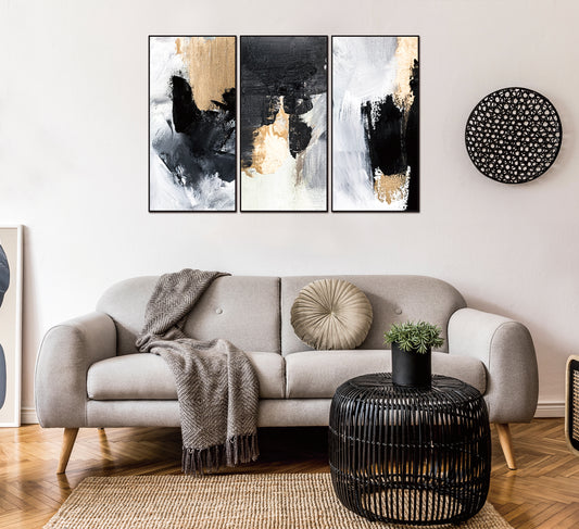 Inez Canvas Wall Art - 3-Piece - 48" X 24" (Each) - Black Ps Frame