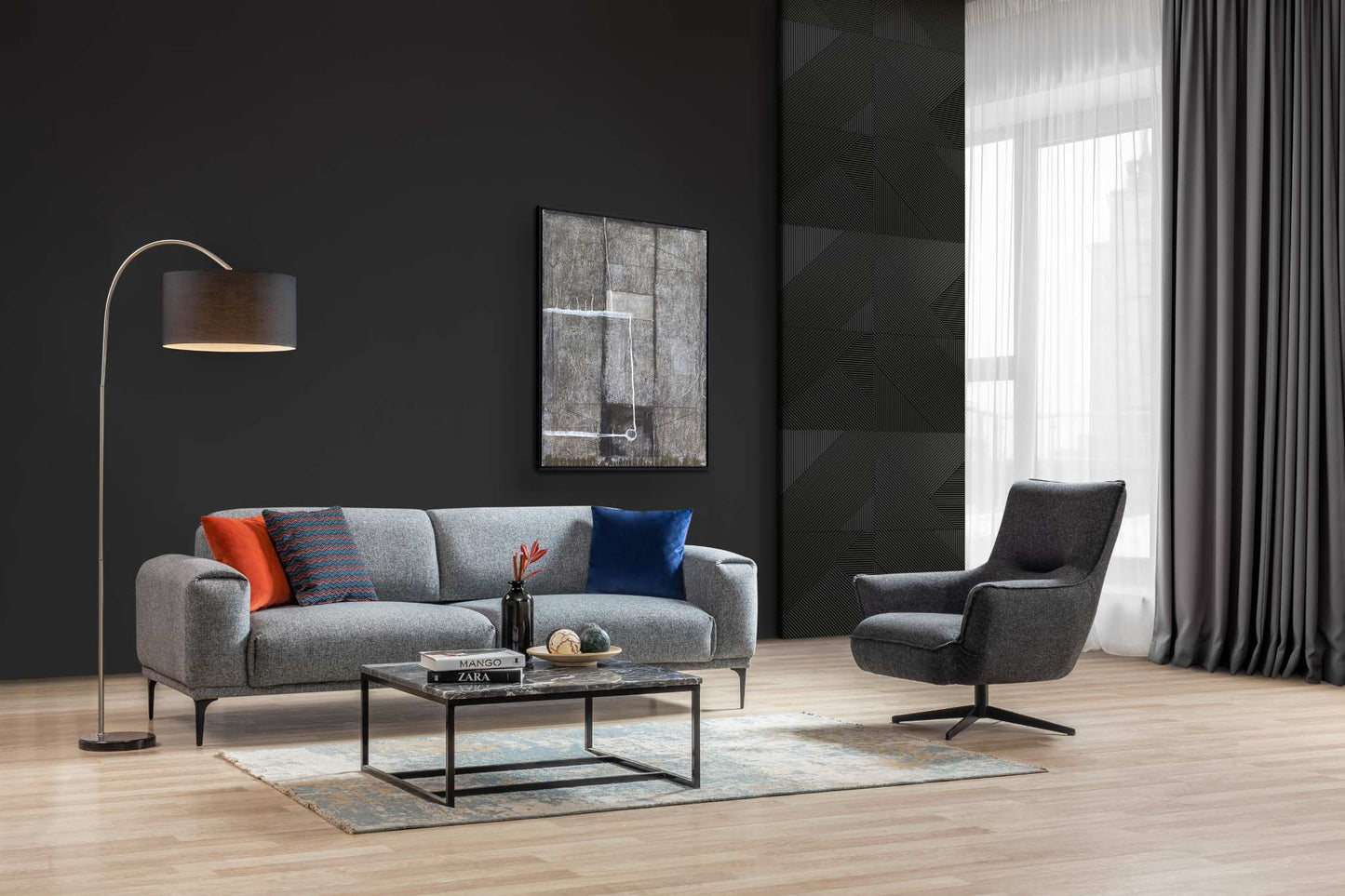 Fatsa Swivel Accent Chair - Dark Grey