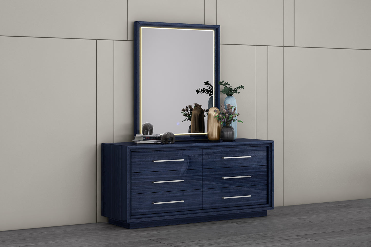 Alexander 5-Drawer Chest - High Gloss Sapphire Blue