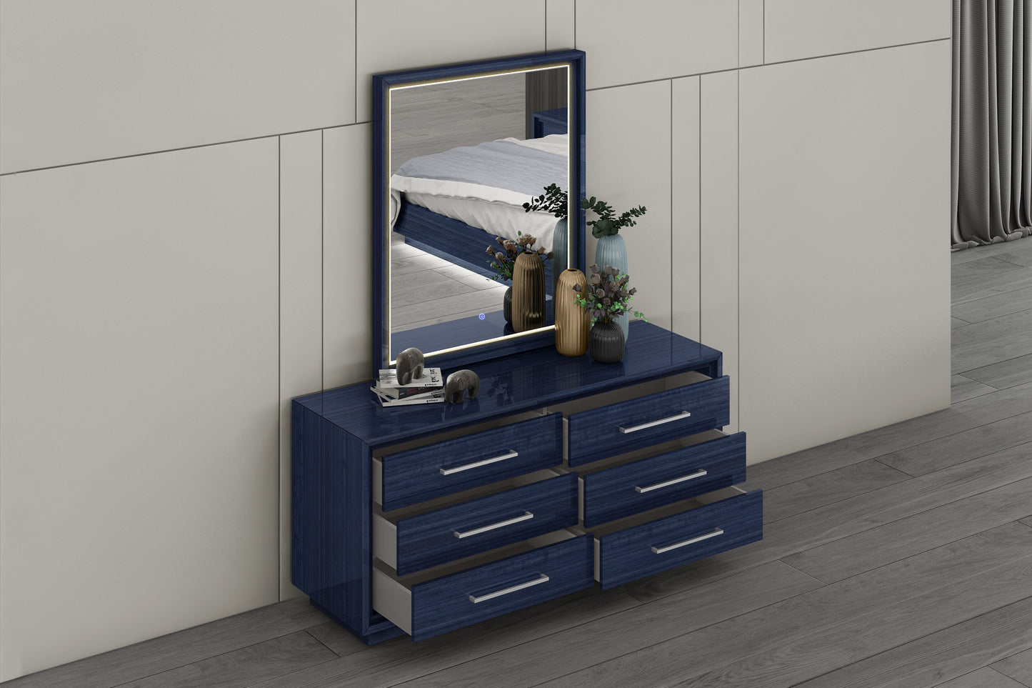 Alexander 6-Drawer Double Dresser - High Gloss Sapphire Blue