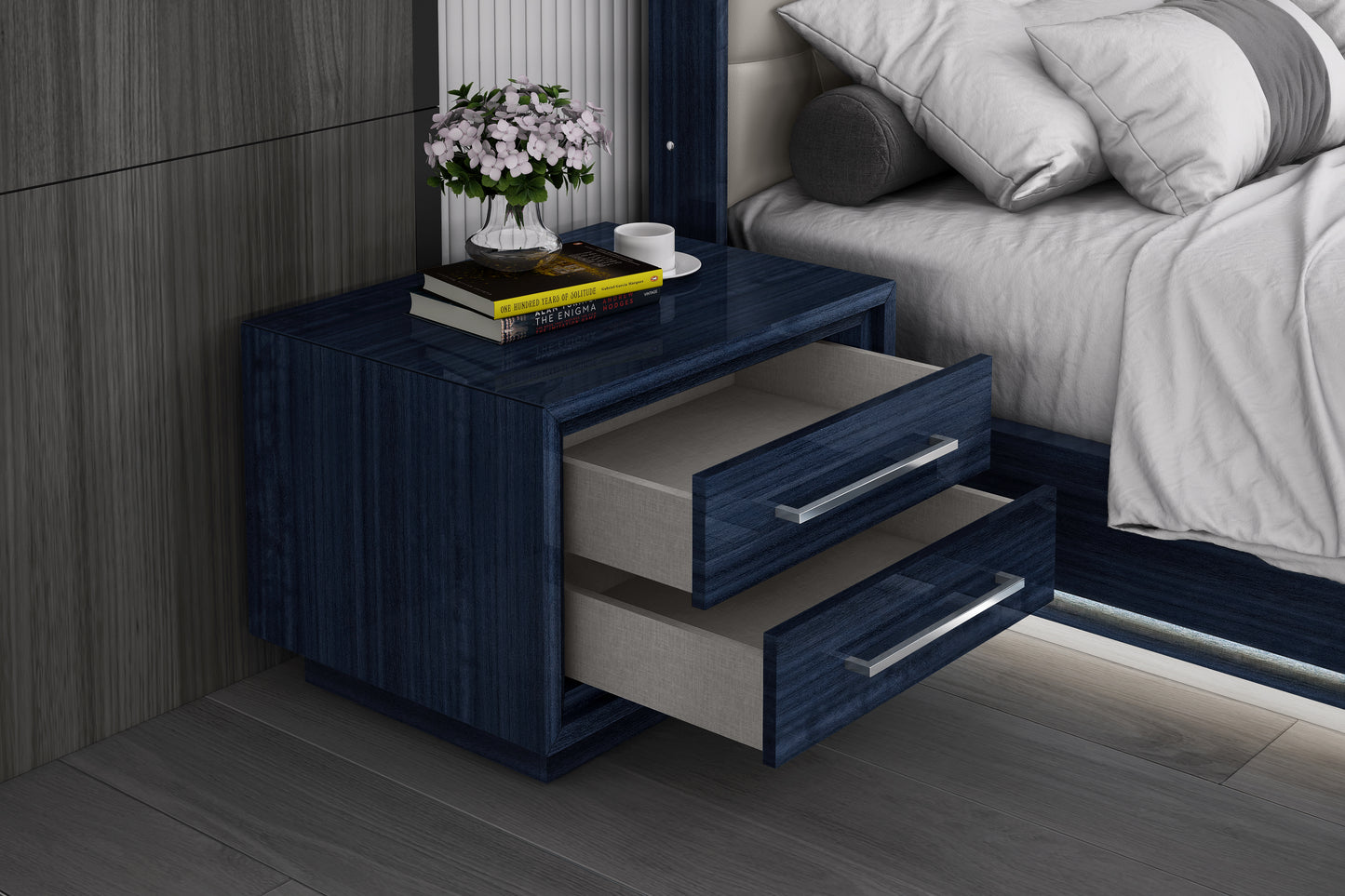 Alexander 2-Drawer Nightstand - High Gloss Sapphire Blue