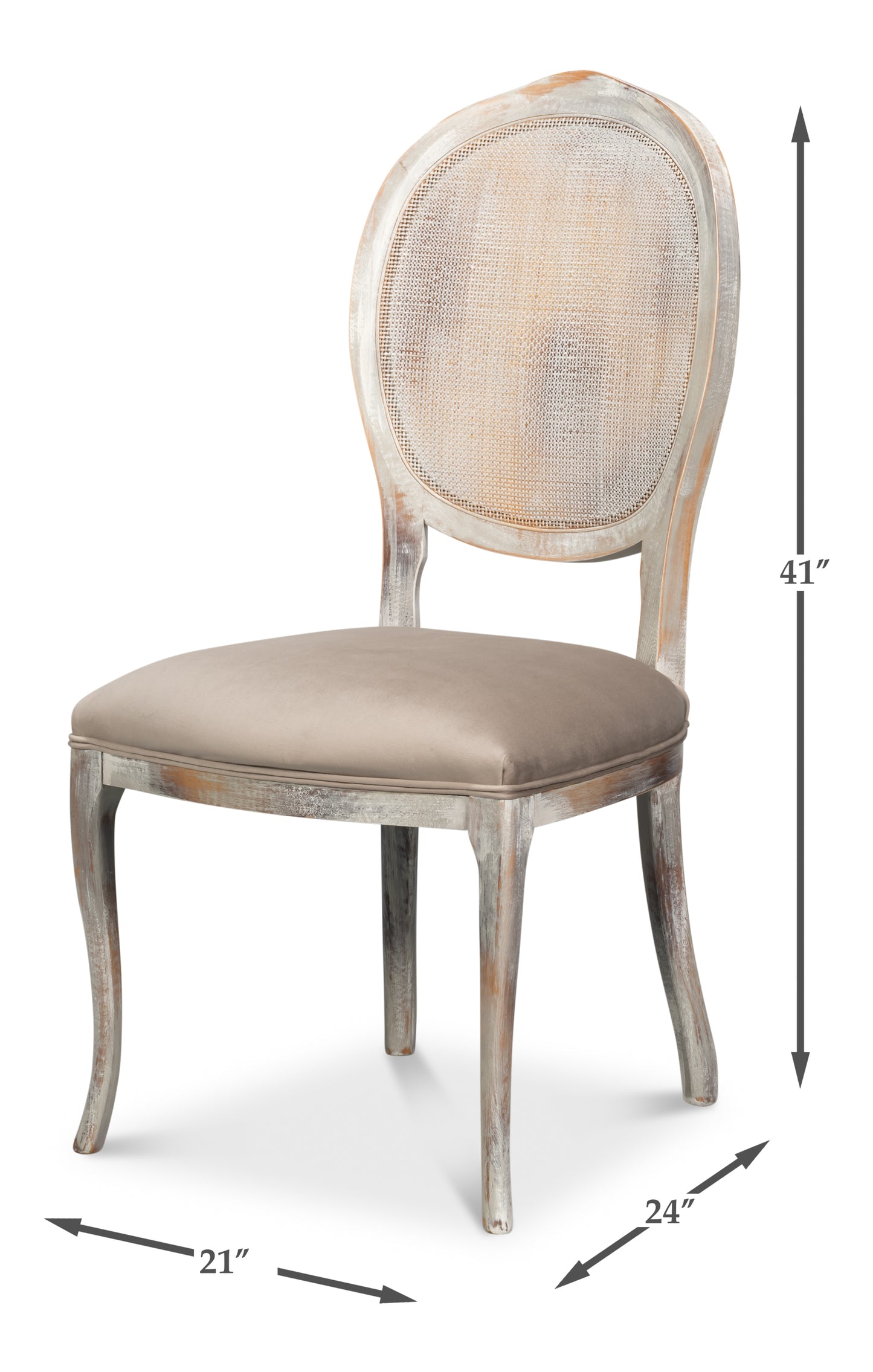 OVAL CANE BACK SIDE CHAIR-GREY OAK-GREY