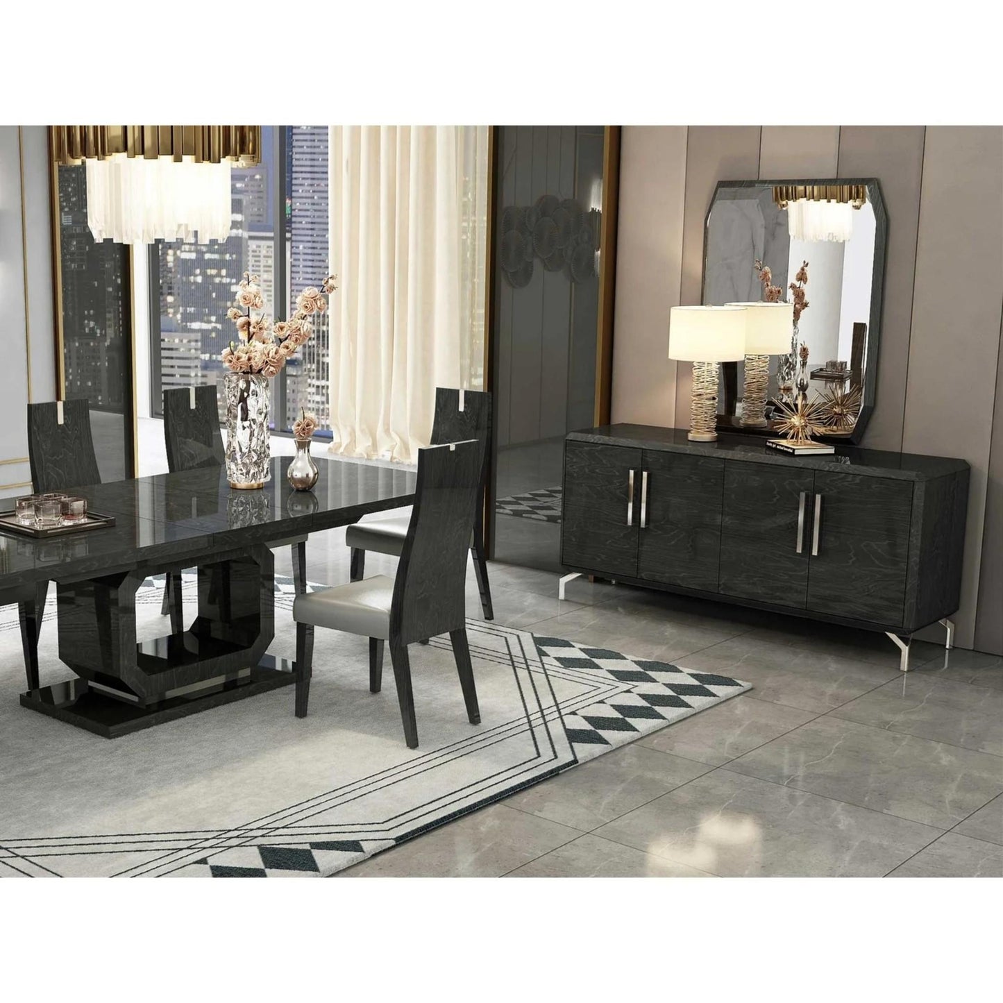 Los Angeles Buffet - High Gloss Grey & Polished Stainless Steel