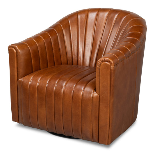 Essex Swivel Chair Havana Brown Leather