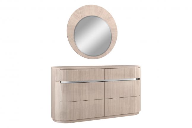 Waves Round Mirror, Beige Frame