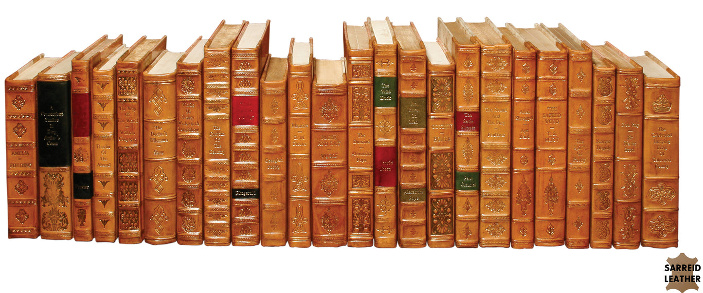 FAUX TAN LEATHER BOOKS  SET OF 25