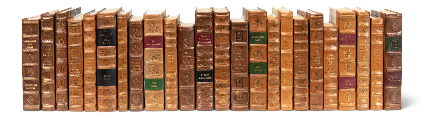 FAUX TAN LEATHER BOOKS  SET OF 25