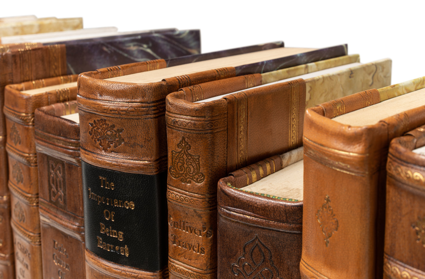 FAUX TAN LEATHER BOOKS  SET OF 25