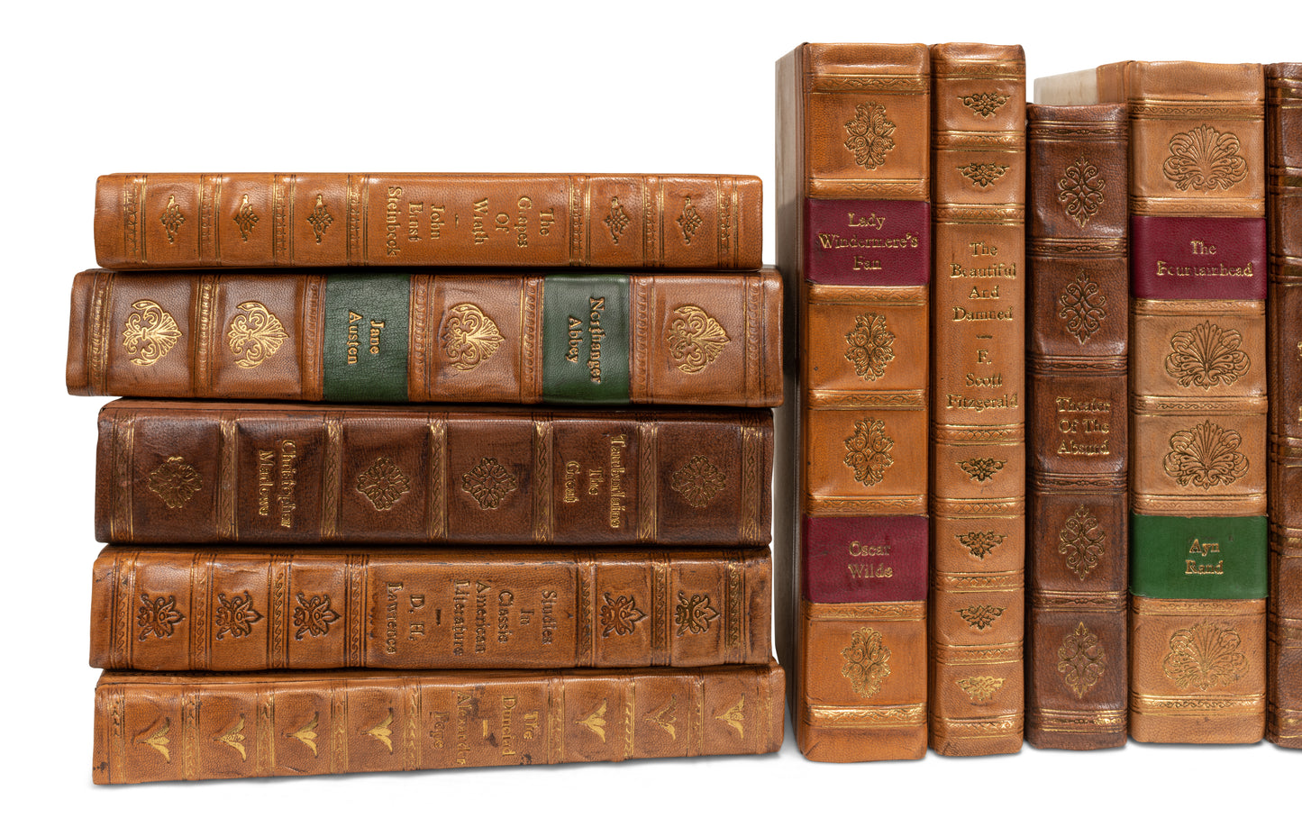 FAUX TAN LEATHER BOOKS  SET OF 25