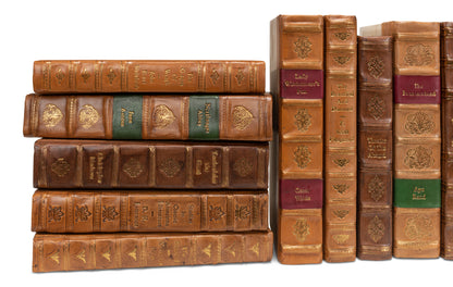 FAUX TAN LEATHER BOOKS  SET OF 25