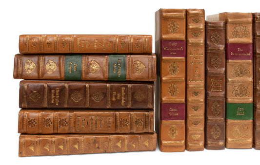 FAUX TAN LEATHER BOOKS  SET OF 25