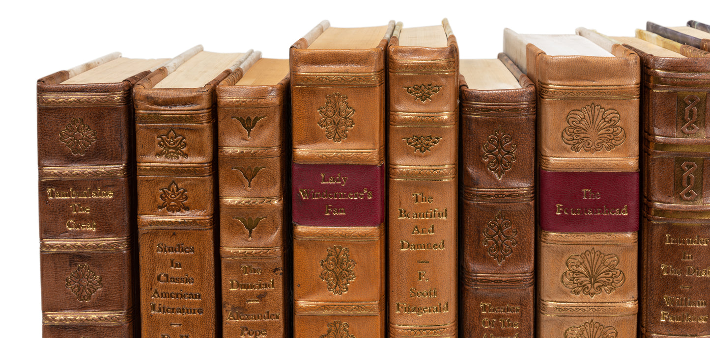 FAUX TAN LEATHER BOOKS  SET OF 25