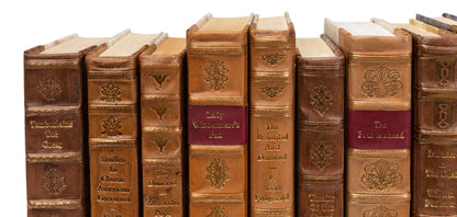 FAUX TAN LEATHER BOOKS  SET OF 25