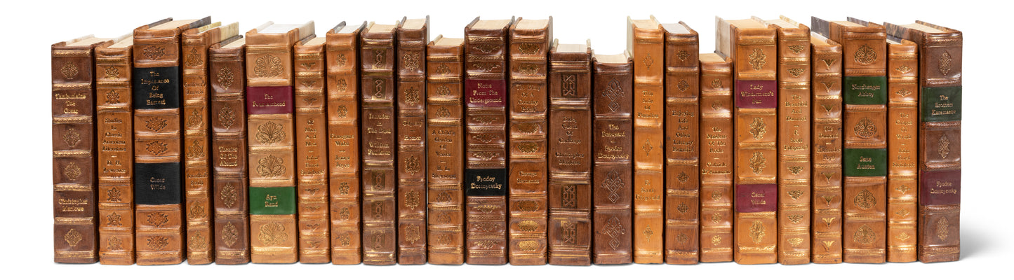 FAUX TAN LEATHER BOOKS  SET OF 25