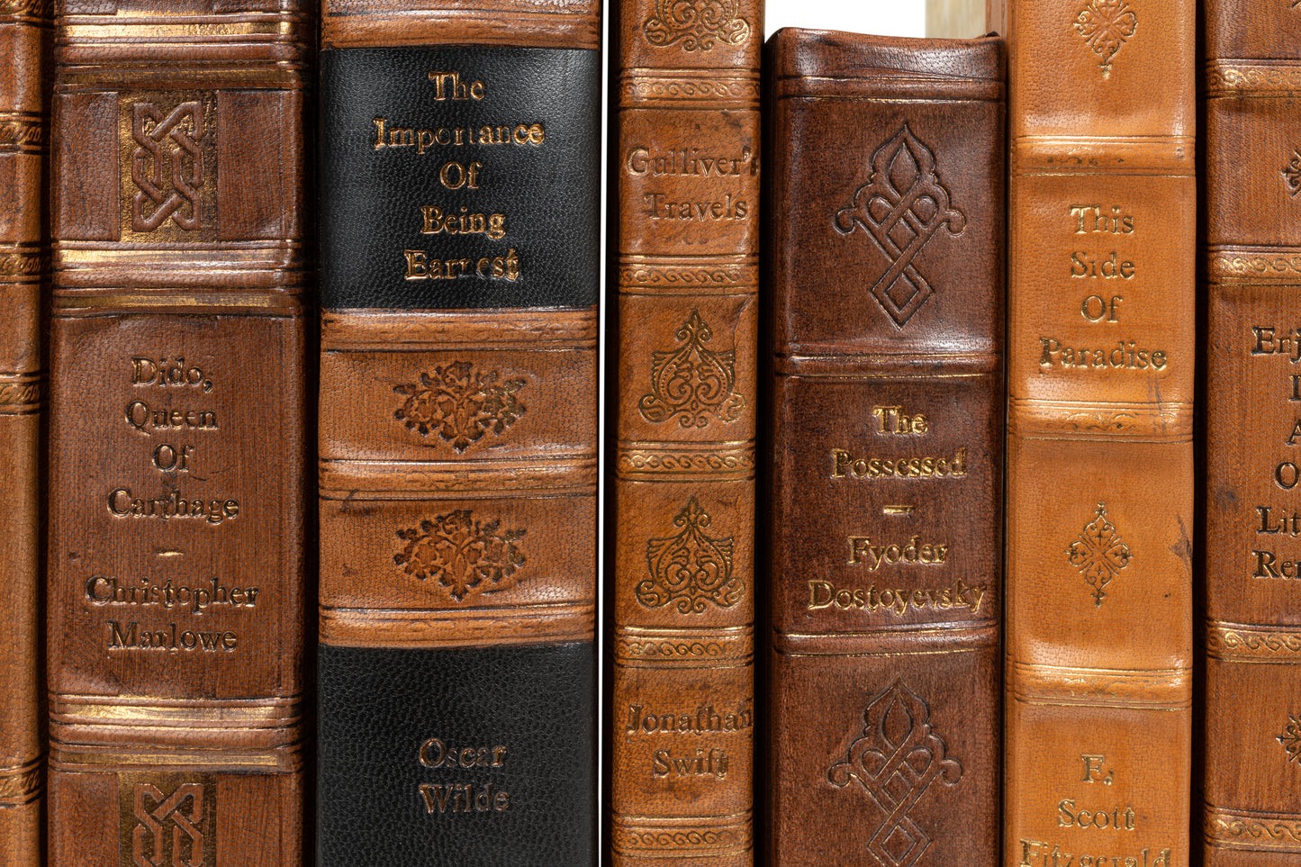 FAUX TAN LEATHER BOOKS  SET OF 25