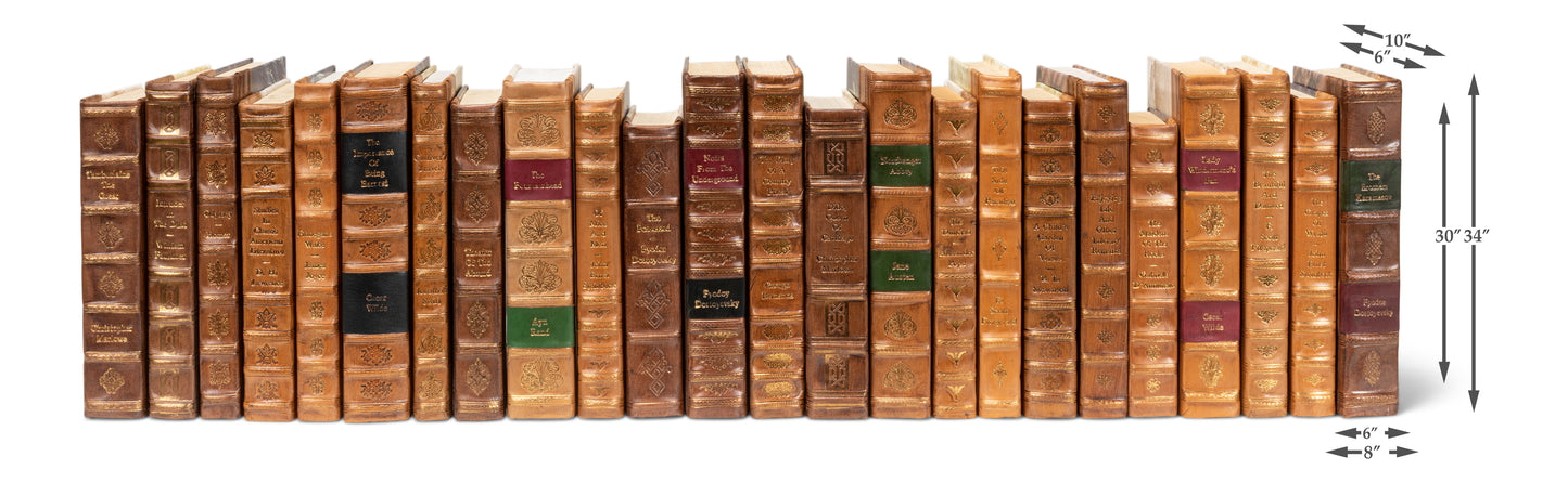 FAUX TAN LEATHER BOOKS  SET OF 25