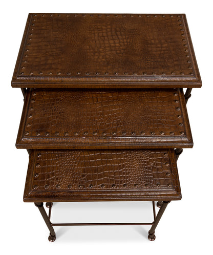 CROC LEATHER NESTING TABLES, SET/4