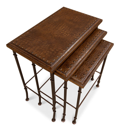 CROC LEATHER NESTING TABLES, SET/4