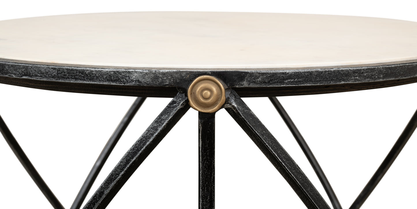 DRUM & FIFE LAMP TABLE, AGED WHITE MARBLE