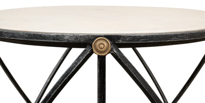 DRUM & FIFE LAMP TABLE, AGED WHITE MARBLE