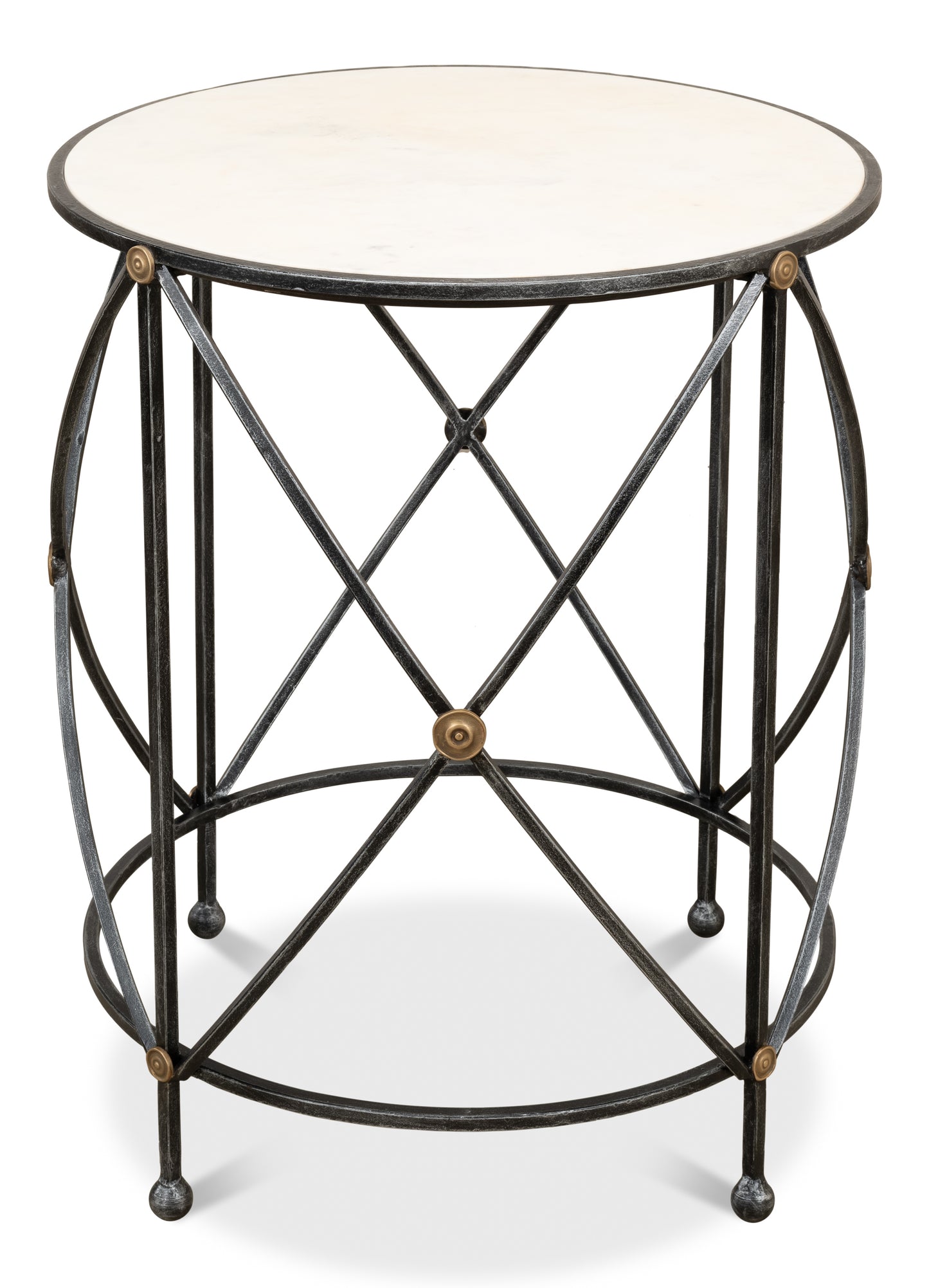 DRUM & FIFE LAMP TABLE, AGED WHITE MARBLE