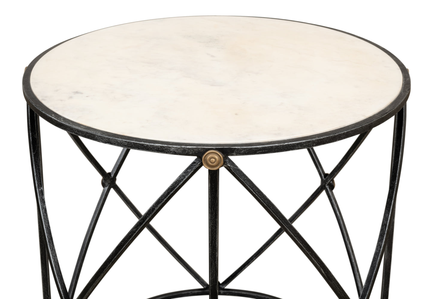 DRUM & FIFE LAMP TABLE, AGED WHITE MARBLE