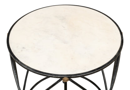 DRUM & FIFE LAMP TABLE, AGED WHITE MARBLE