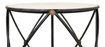 DRUM & FIFE LAMP TABLE, AGED WHITE MARBLE