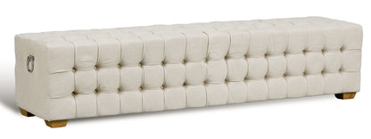 BEAM BENCH, TUFTED BEIGE LINEN