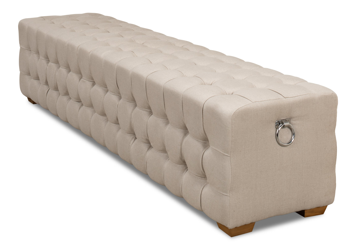 BEAM BENCH, TUFTED BEIGE LINEN