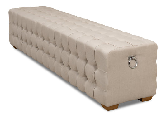 BEAM BENCH, TUFTED BEIGE LINEN