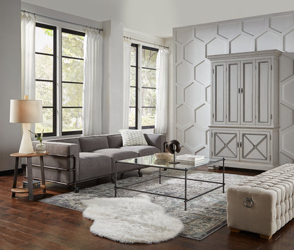 BEAM BENCH, TUFTED BEIGE LINEN