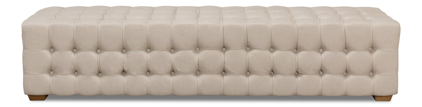 BEAM BENCH, TUFTED BEIGE LINEN
