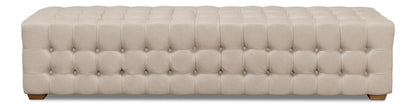BEAM BENCH, TUFTED BEIGE LINEN