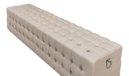 BEAM BENCH, TUFTED BEIGE LINEN