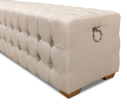 BEAM BENCH, TUFTED BEIGE LINEN