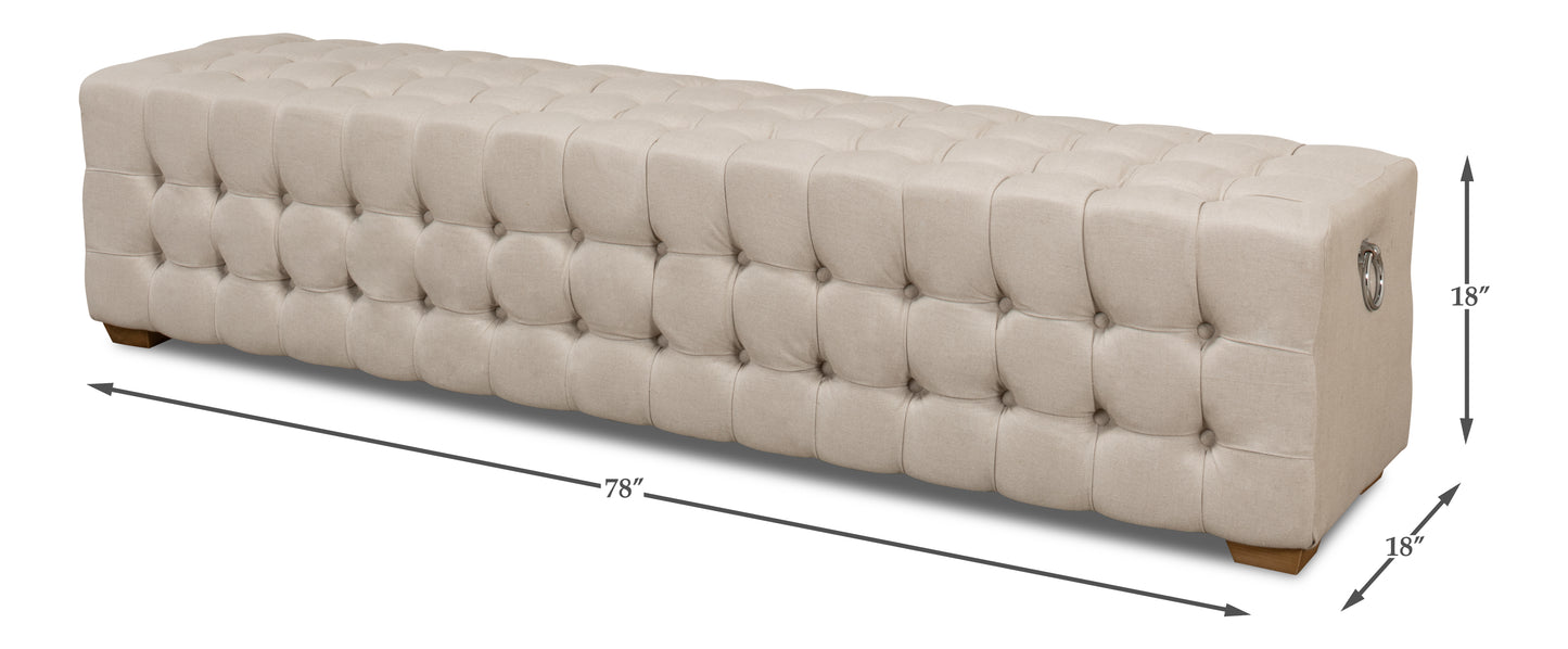 BEAM BENCH, TUFTED BEIGE LINEN