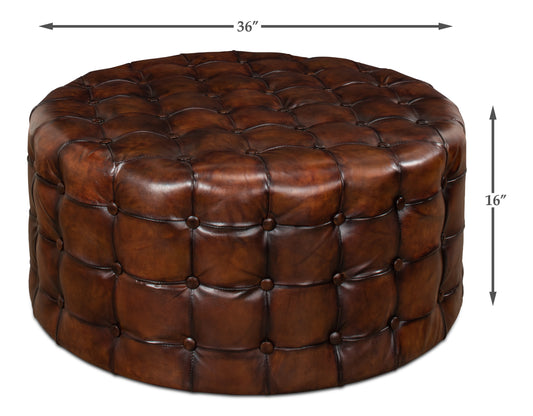LEATHER TUFTED OTTOMAN