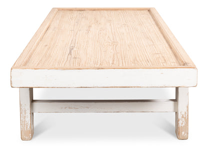 Large Wood Panel Coffee Table Antique White