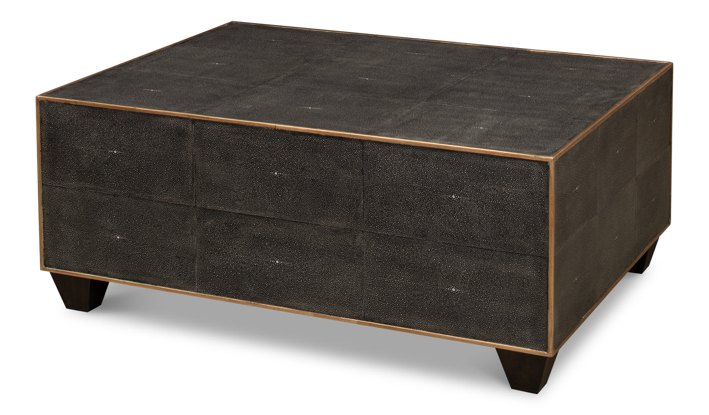 Grey Leather Shagreen Cocktail Table