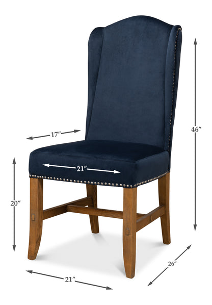 High Back Dining Chair, Blue Velvet