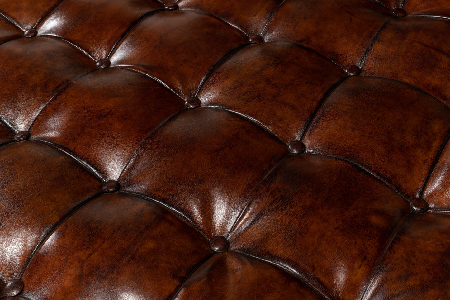 VINTAGE TUFTED OTTOMAN, OLD BROWN LEATHER