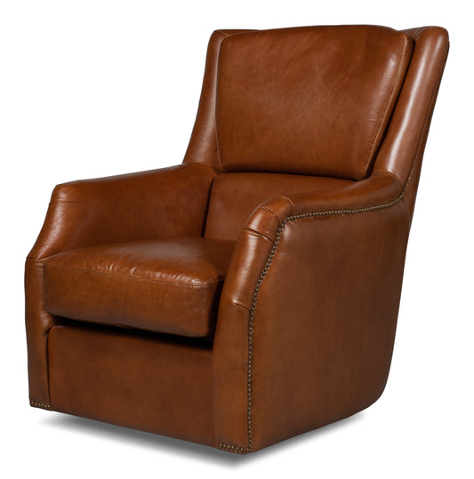 Baker Leather Swivel Chair Havana Lthr
