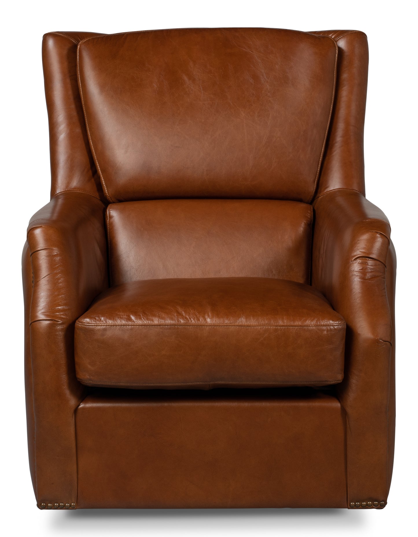 Baker Leather Swivel Chair Havana Lthr