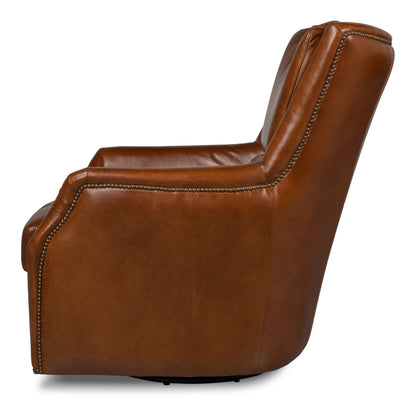 Baker Leather Swivel Chair Havana Lthr